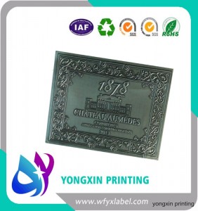 brass antique old metal plate, copper old metal wine label