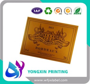 Self adhesive  paper label for red wine